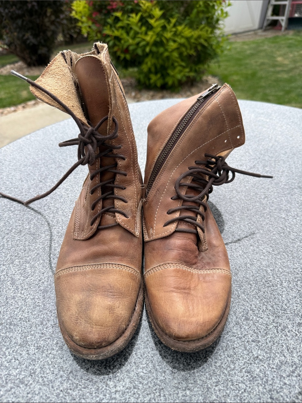 Bed Stu Brown Lace-Up Leather Boots with Side Zip